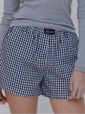 Navy & White Gingham Cotton Lounge Shorts